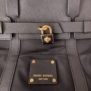 Henri Bendel Black Leather Bag with Gold Accents